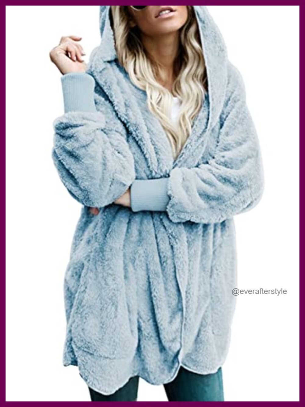 Fuzzy Fleece Open Front Hooded Cardigan Coat with Pockets